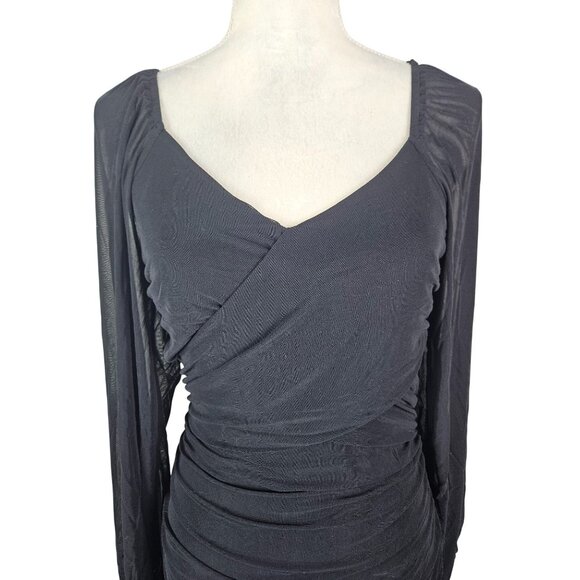 BTBFM Womens Elegant Ruched Bodycon Dress Long Puff Sleeve Black Size L Party - Picture 5 of 10
